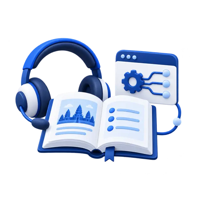 Guidebook, support headset and connected software illustration